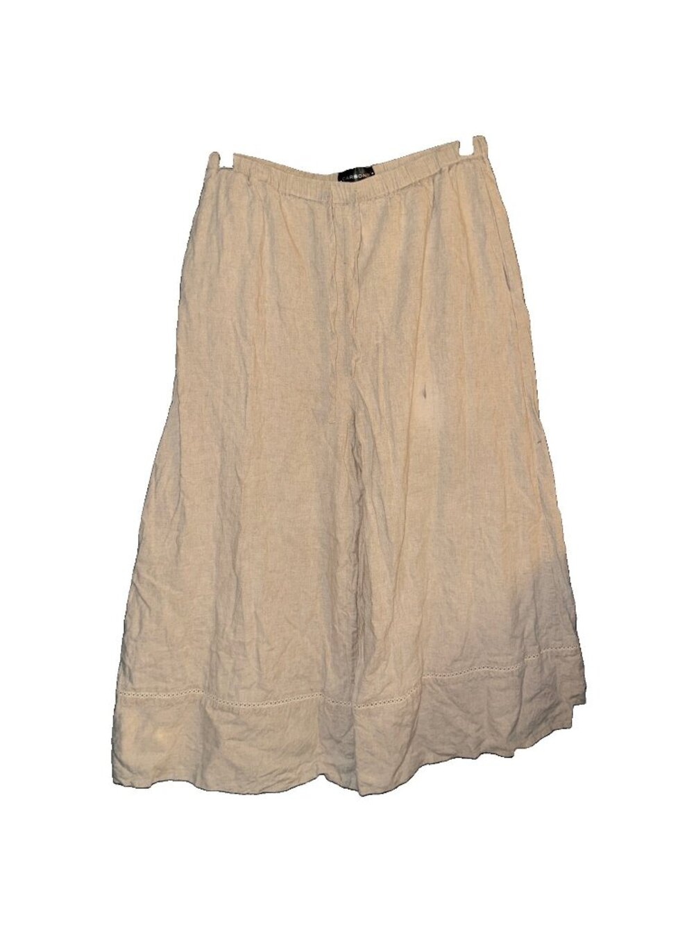Carbon38 Pants Women SMALL Wide-Leg Cropped Drawstring Elastic Waist Beige MARK